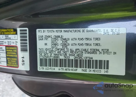 2023 Toyota Tacoma Sr5 V6 из США, поврежденный, VIN 3TYSZ5AN1PT108001